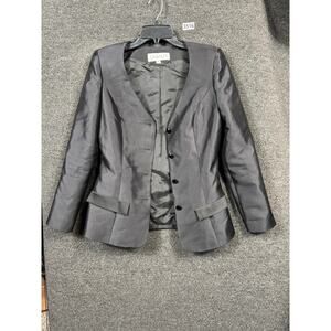 Gabalis Blazer Womens 8 Black Wool Silk Blend Satin Trim Belted Made New York